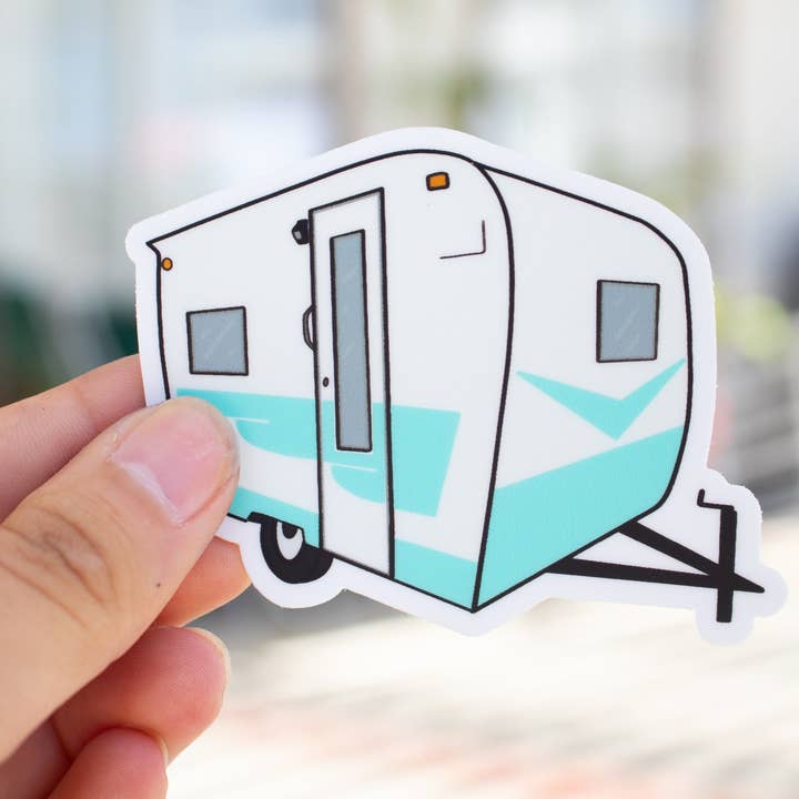 Extremely Retro - Wholesale Sticker - 1960's Blue Cardinal Travel Trailer Sticker/Magnet