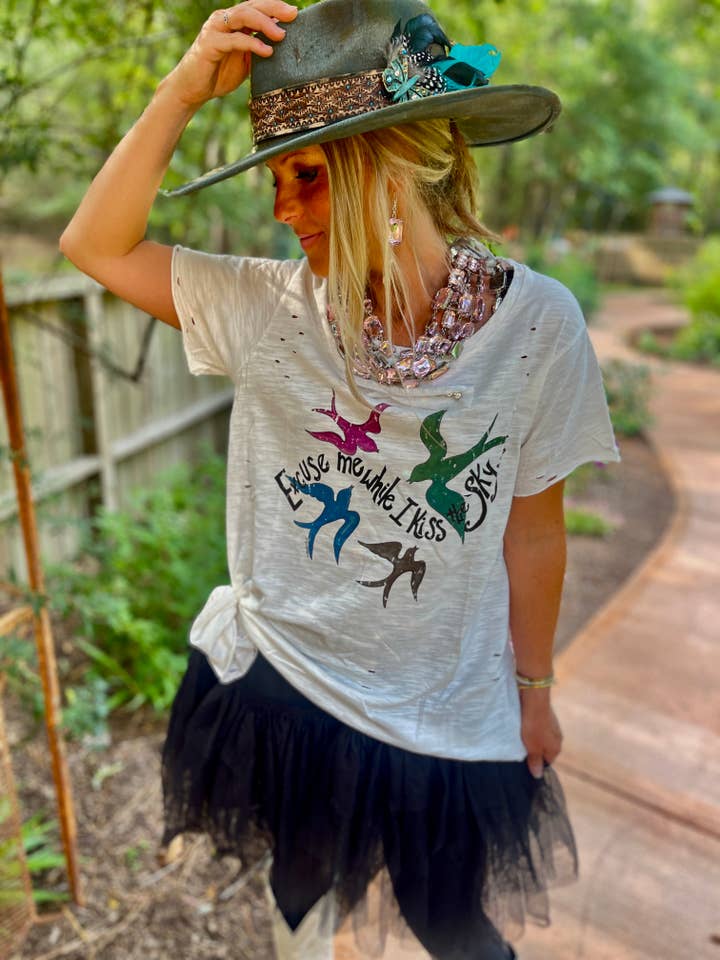 A Rare Bird Shop - Wholesale Screen Printed T-Shirt - Women's - Excuse me While I Kiss the Sky - Jimmy Hendrix shirt