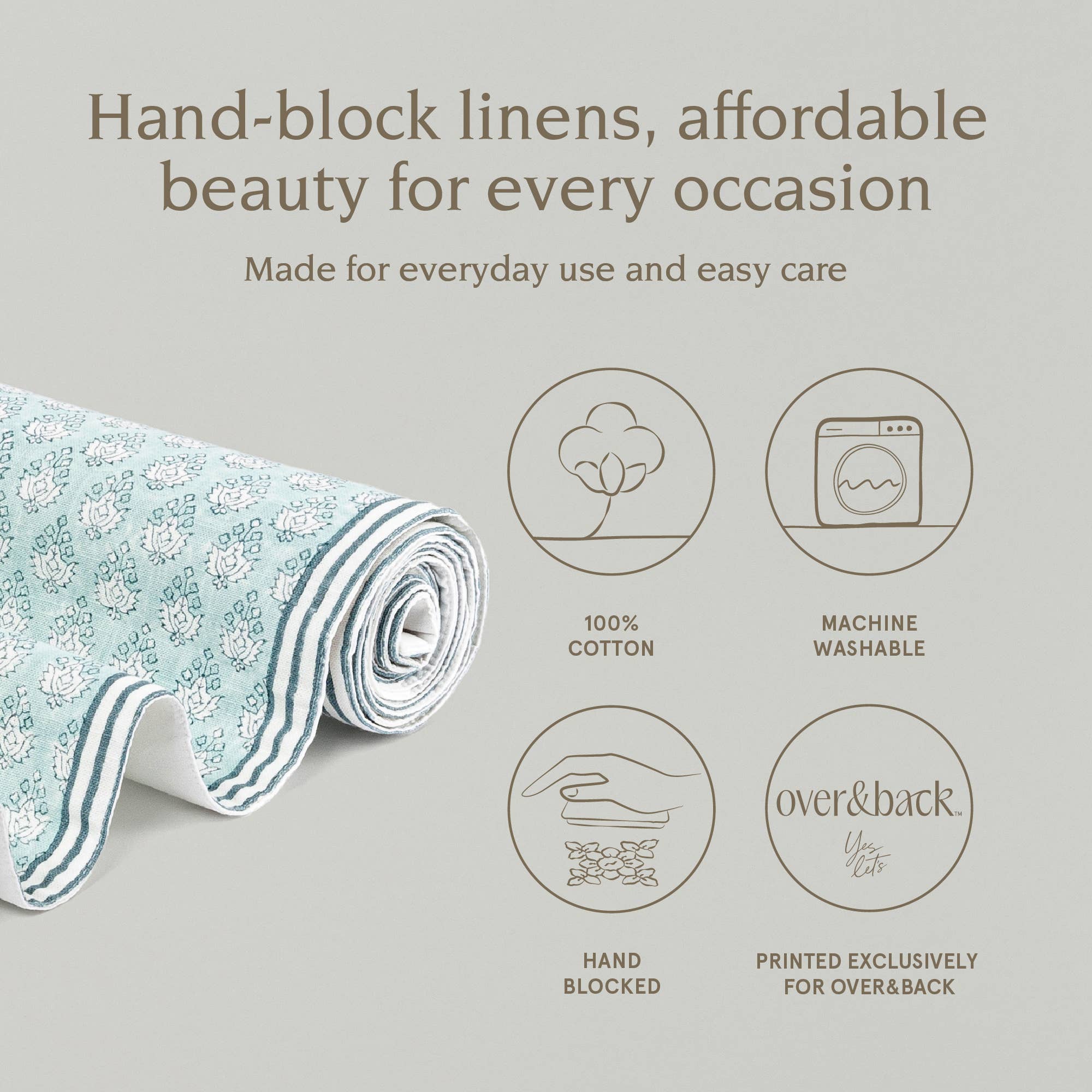 over&back - Wholesale Table Runner -  Hand-Blocked Table Runner Floral Patterns 18x1081