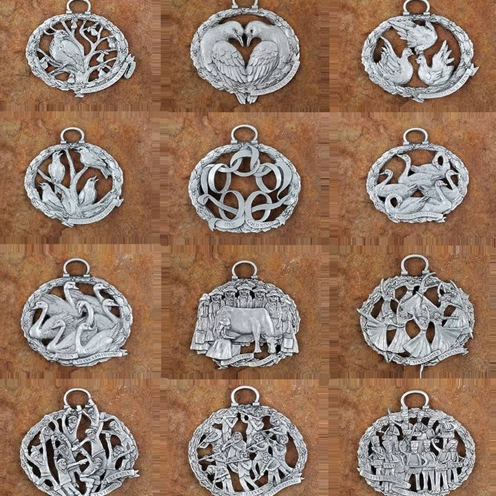 Schumann Sculpture - Wholesale Ornament Set - The 12 Days of Christmas Pewter Ornament Set, Pewter Ornaments, Holiday Ornaments, Christmas Figurines