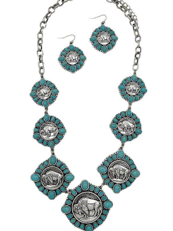 Buffalo Disk ædelsten halskæde sæt for engroshandel hos Andrea Bijoux