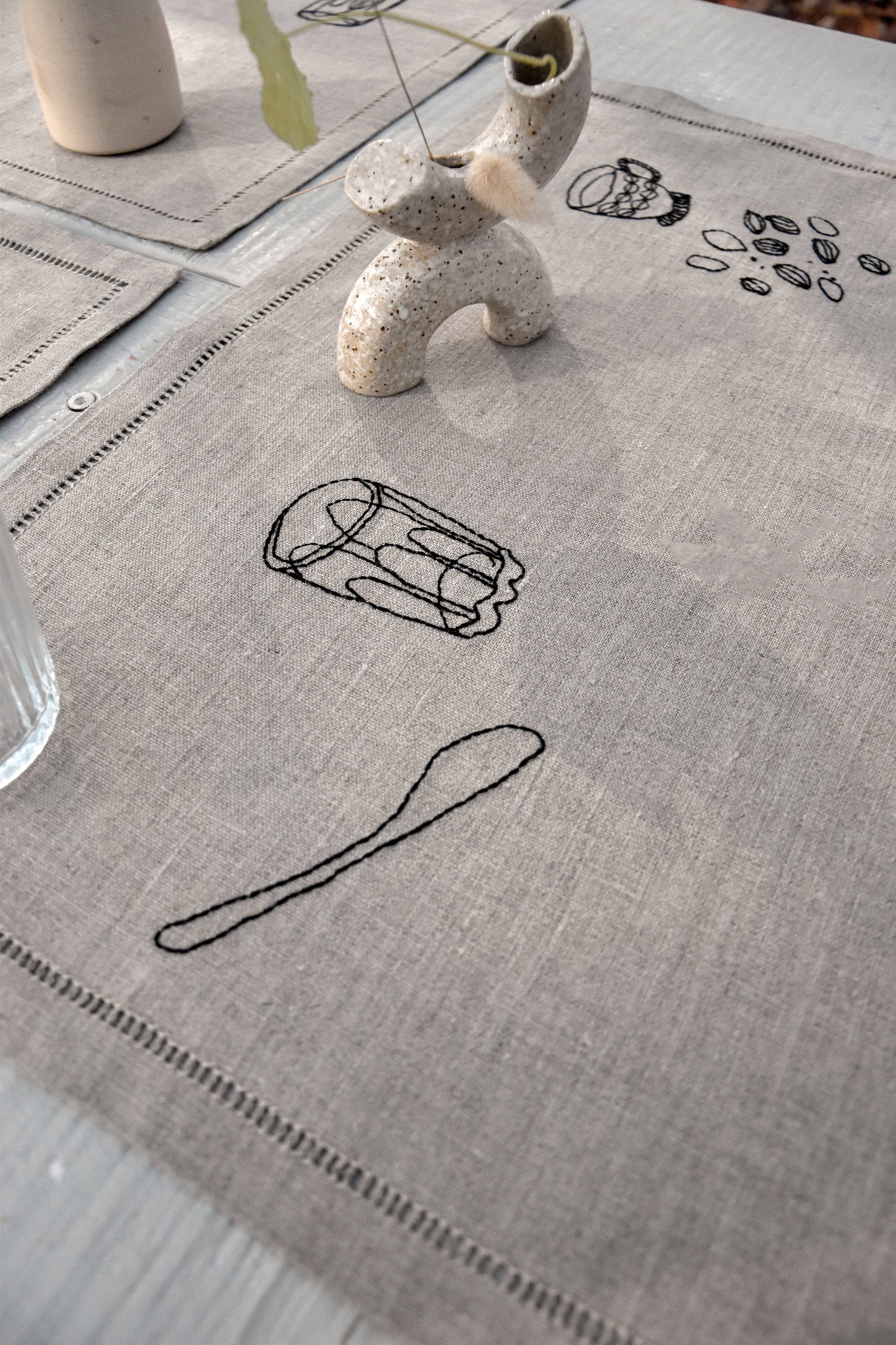 À bientôt - Vente Sets de table - Set de table en lin biologique Petit Dej en noir14