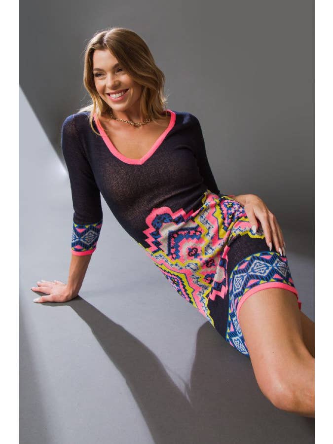 NAVY A jacquard knit mini sweater dress-SW3206 for wholesale on Faire