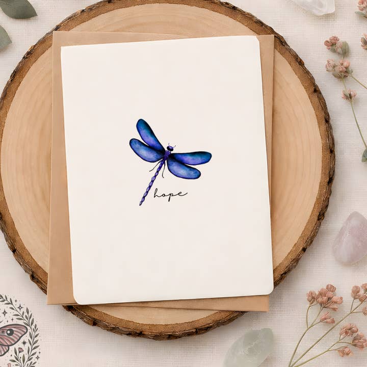 Hope Dragonfly Greeting Card | Symbol of Light & Renewal | Nature-Inspired Intentional Card | 5x7 Art Card for wholesale by Doroh's Kindred Soul and Sage