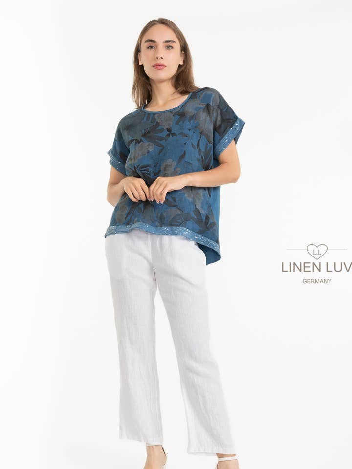 In Stock - French Linen Blouse Linen Luv (TP1616-185) for wholesale by LINEN LUV