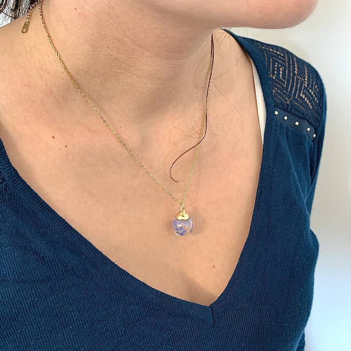 Madame Cousette - Vendita all'ingrosso Collana con ciondolo/pendaglio - Collana Myosotis con fiori secchi con sfera in oro o argento