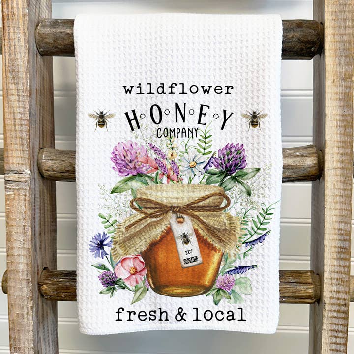 Wildflower Honey Tea Towel - honey bee for wholesale by This Joyful Home