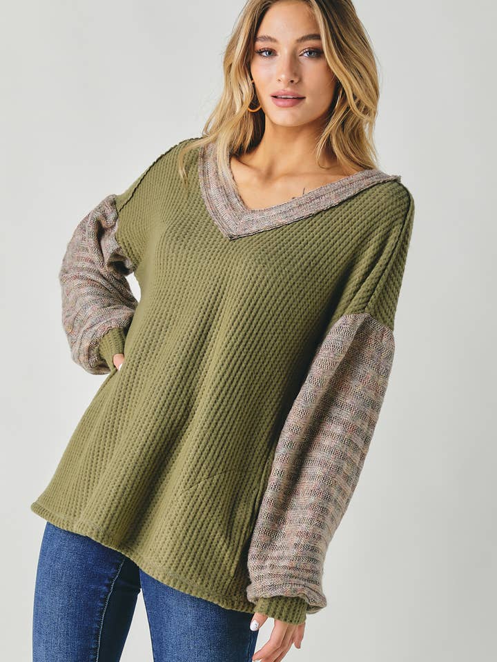 Davi & Dani - Wholesale Tunic - Women's - PLUS COLOR BLOCK V NECK LONG SLEEVE TOP10