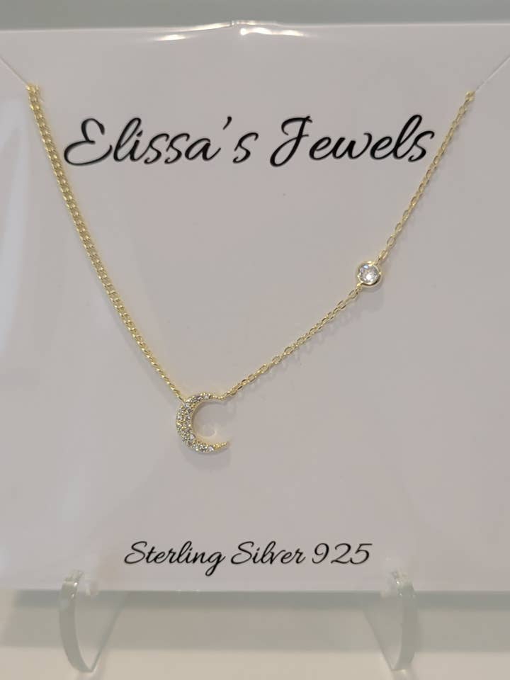 Sterling Silver 925 Gold Plated Half Moon Necklace for wholesale by Elissas Jewels