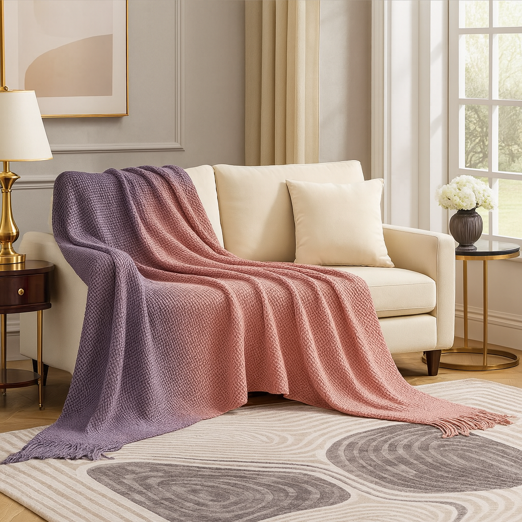 Fennco Styles - Vendita all'ingrosso Plaid - Coperta a Righe Testurizzata con Gradiente Viola Ombre - 50"W x 60"L0