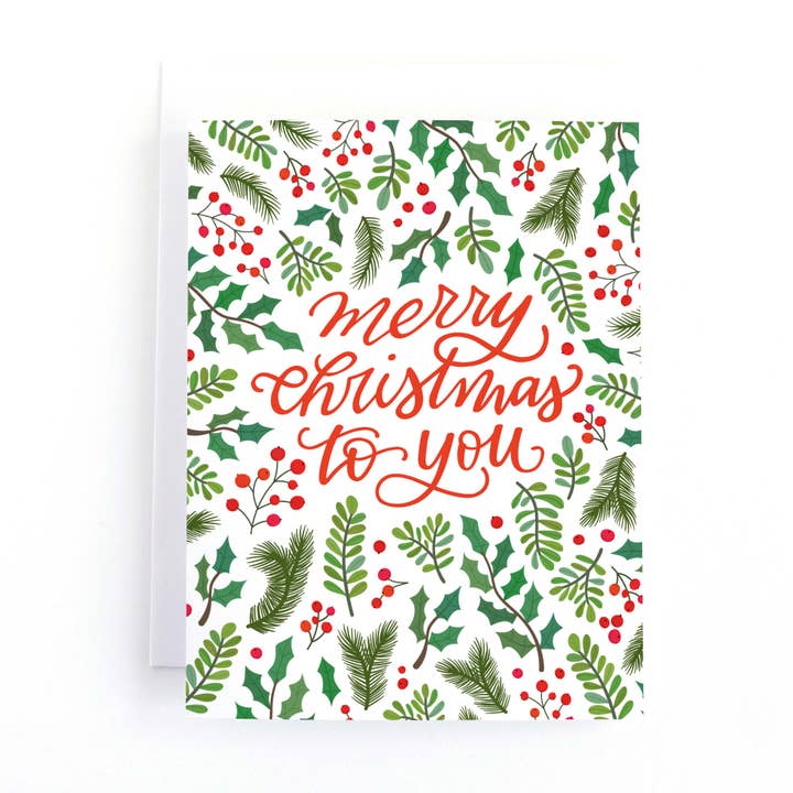 Merry Christmas to You (Greenery) Holiday Card for wholesale by Pedaller Designs