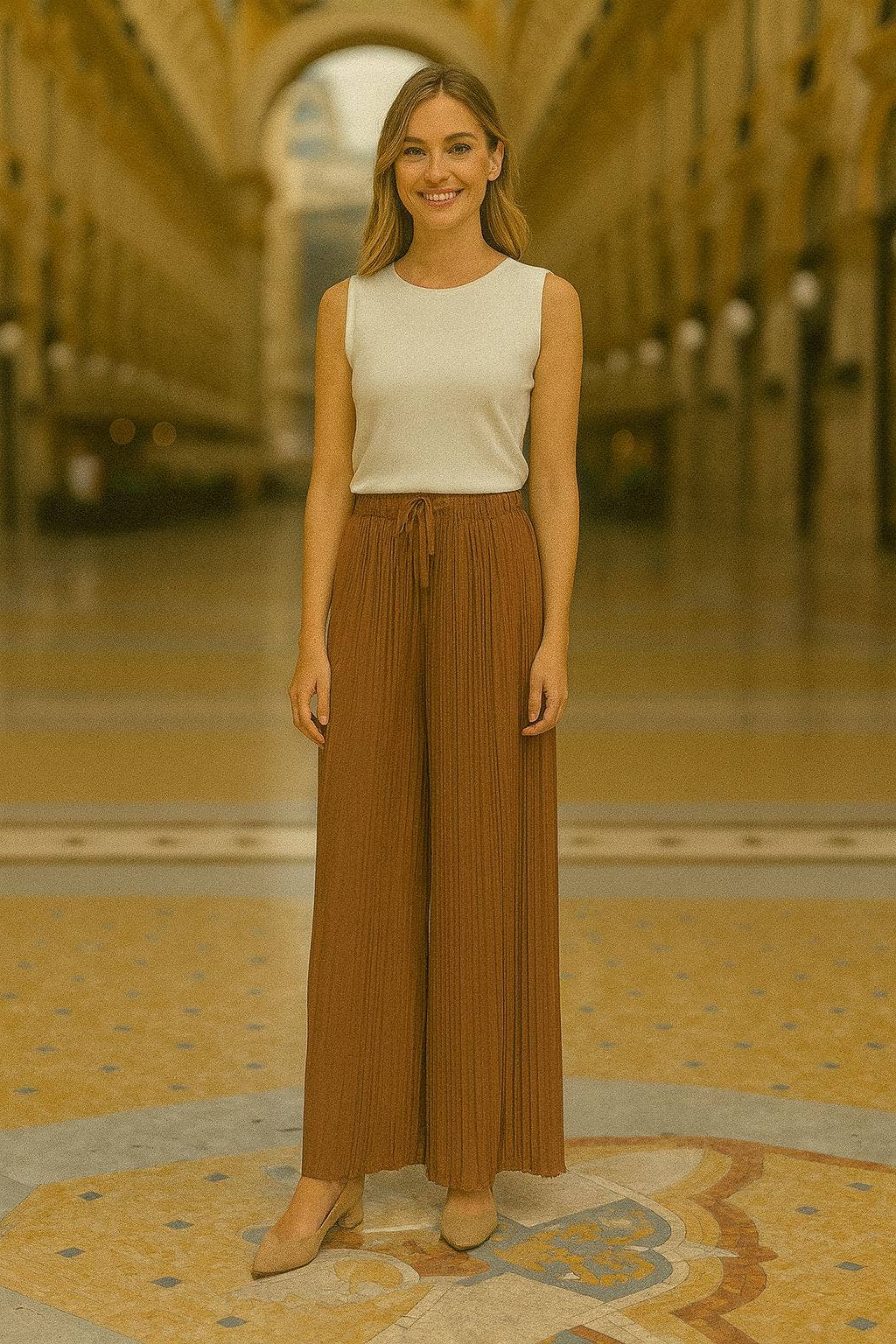 Kurt Muller – wholesale Pants – Women's – Premium Italian Plisse Wide Leg Palazzo Trousers3