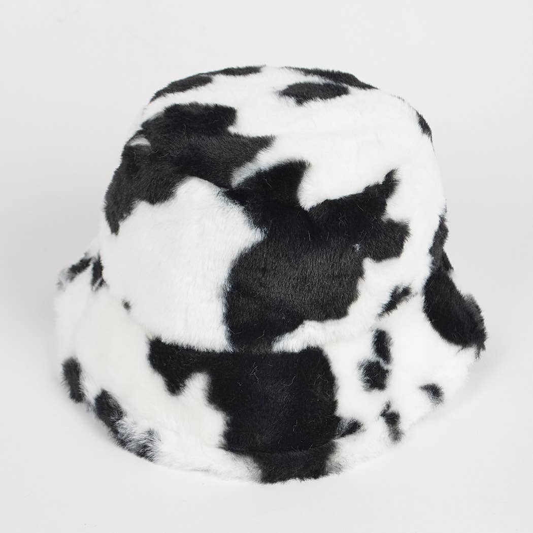 3AM BY H&D ACCESSORIES - Wholesale Bucket Hat - Women's - Cow Print Fur Bucket Hat3