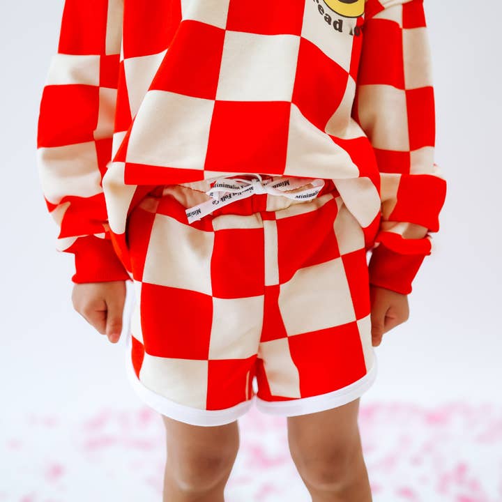 TRACK SHORTS in CHECKERED RED | KIDS for wholesale by Minimalist Folk Co.