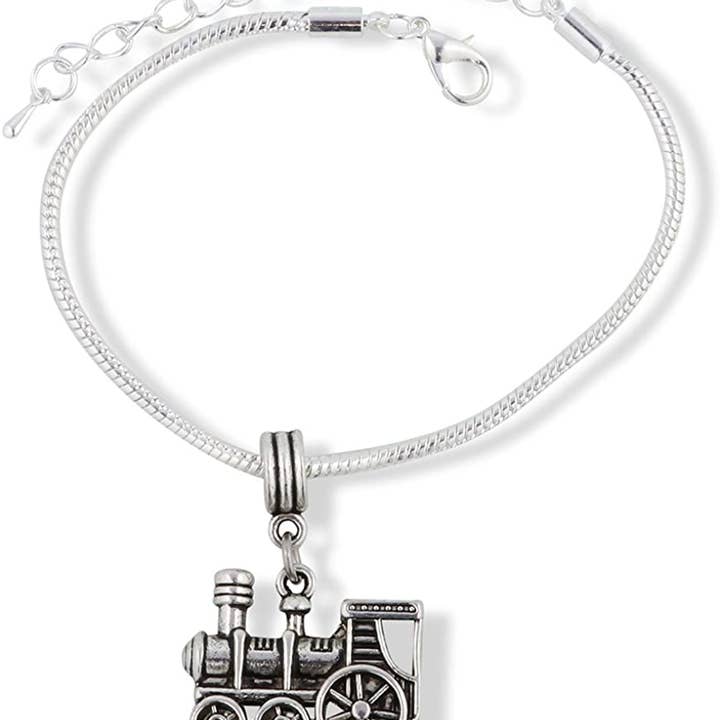 Dave The Bunny - Wholesale Charm/Dangle Bracelet - Train Charm | Steam Engine Train Stainless Steel Snake Chain Charm Bracelet