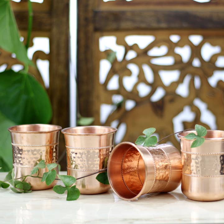 El'Cobre-Ecozonelifestyle - Wholesale Drinking Glass/Cup - Curved Sequence Copper Water Glass Set(4 Glasses)3