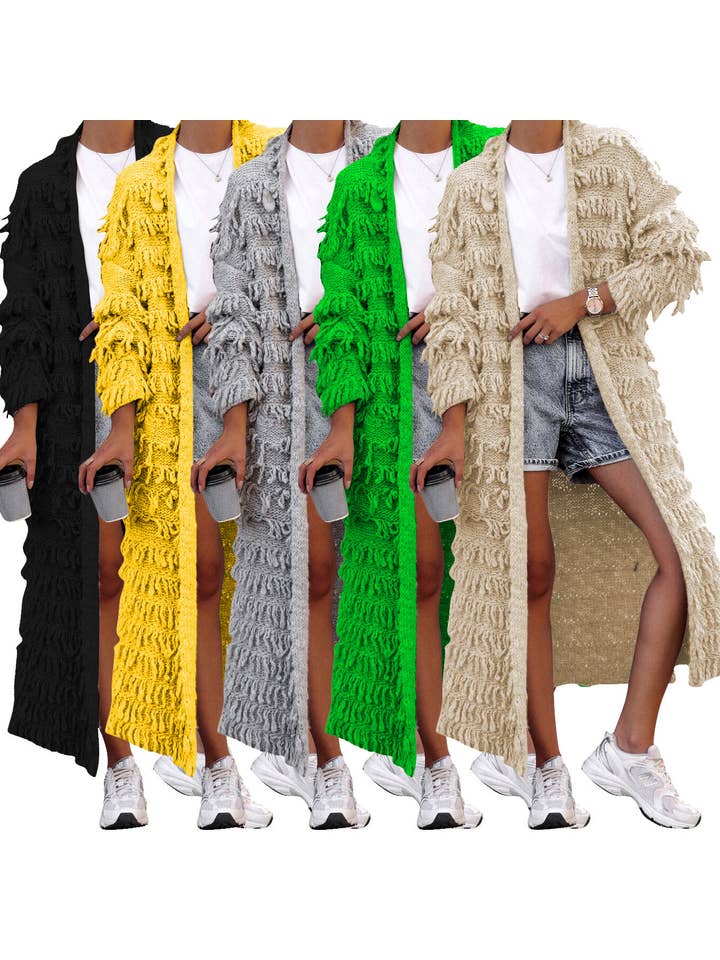 MB Fashion Wholesale - Wholesale Cardigan - Women's - MB FASHION Long Fringe Textured Open-Front Cardigan 1282LY