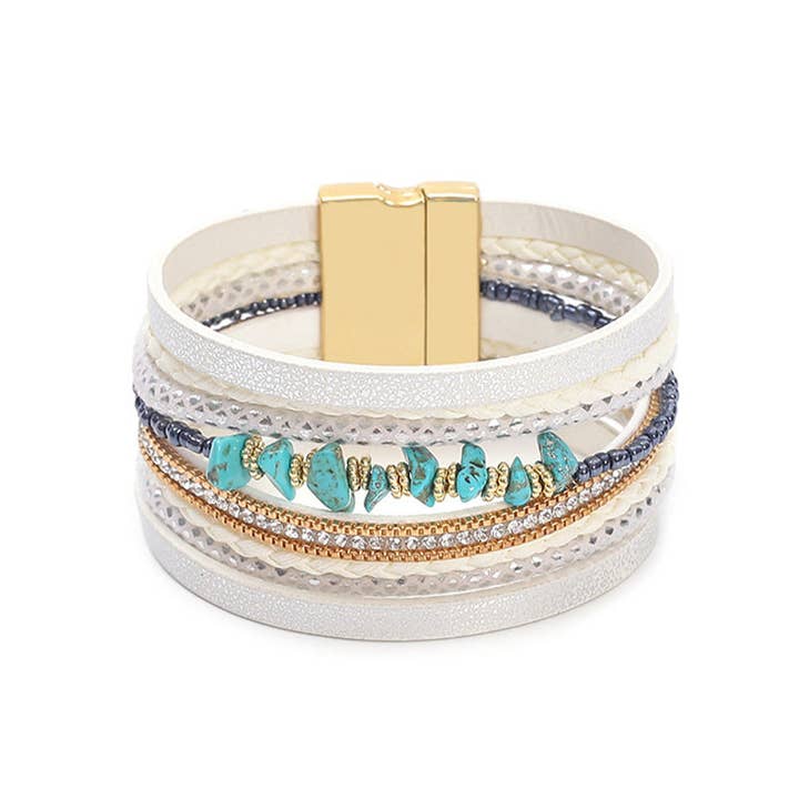 Lovesoft - Wholesale Beaded Bracelet - Boho Turquoise Beaded Leather Wrap Bracelet for Women2