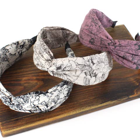 HR25042A Handmade Floral Print Twisted Headband for wholesale by Pretty Persuasions
