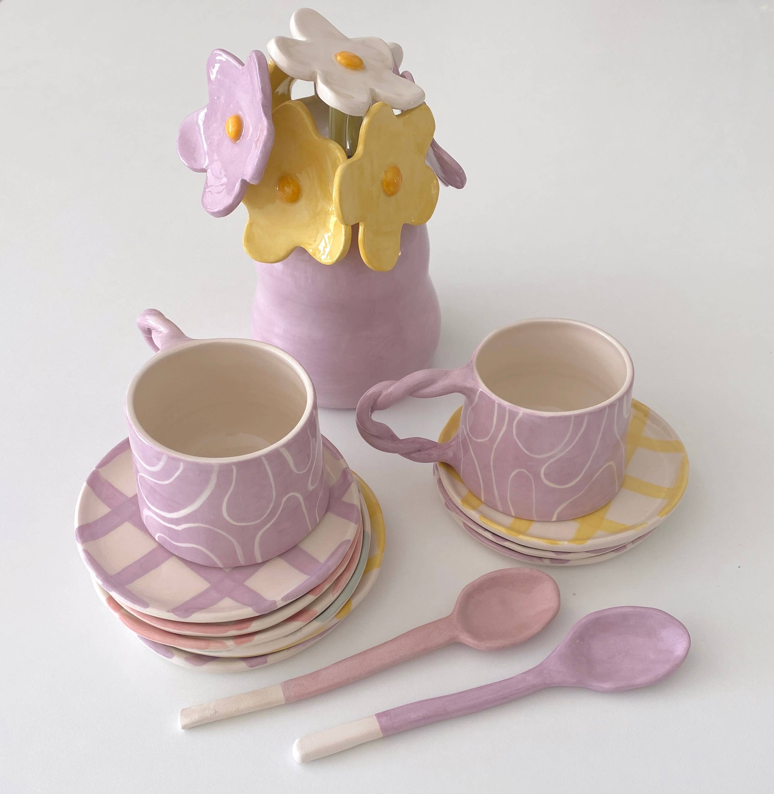 Pipa and Happy - Wholesale Coffee Mug - Lila Mug – Handmade Ceramic Cup with Braided Handle (120 ml)1