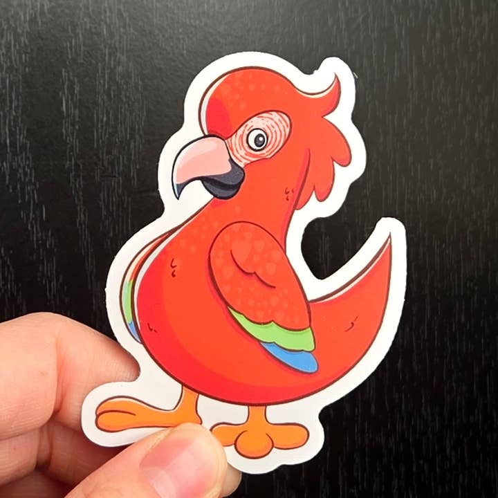 Red Parrot 3 Inch Waterproof Vinyl Sticker for wholesale by Summer Break Studio