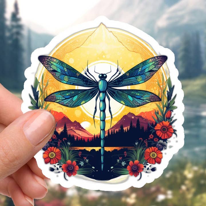 Retro Dragonfly Vibrance - 2 inch Waterproof Vinyl Sticker for wholesale by Smartstead Homestead
