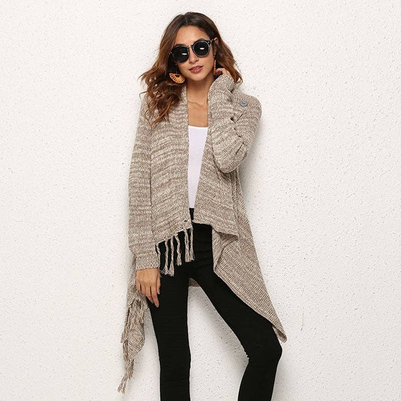Mirazshoes WholeSale – wholesale Cardigan – Women’s – Long Sleeves Solid Color Tassel Loose Knitted Cardigan Outerwear3