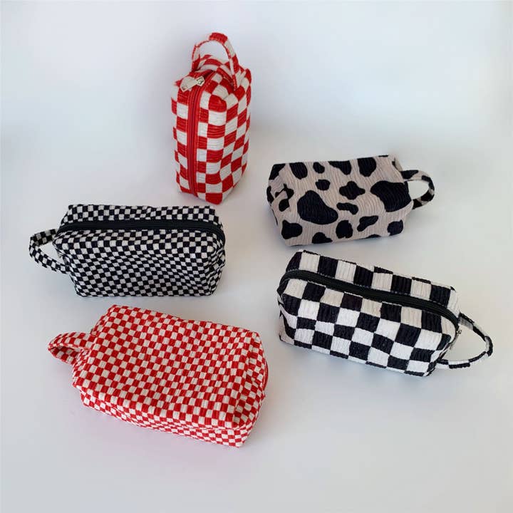 HIDDENBRAND - Wholesale Makeup/Cosmetic Bag - Ruched Colorful Checkered zipper knit Cosmetic bag6