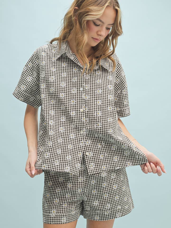 FLORAL PLAID SHIRT AND SHORTS SET / WL24-9689 for wholesale by Wishlist Apparel