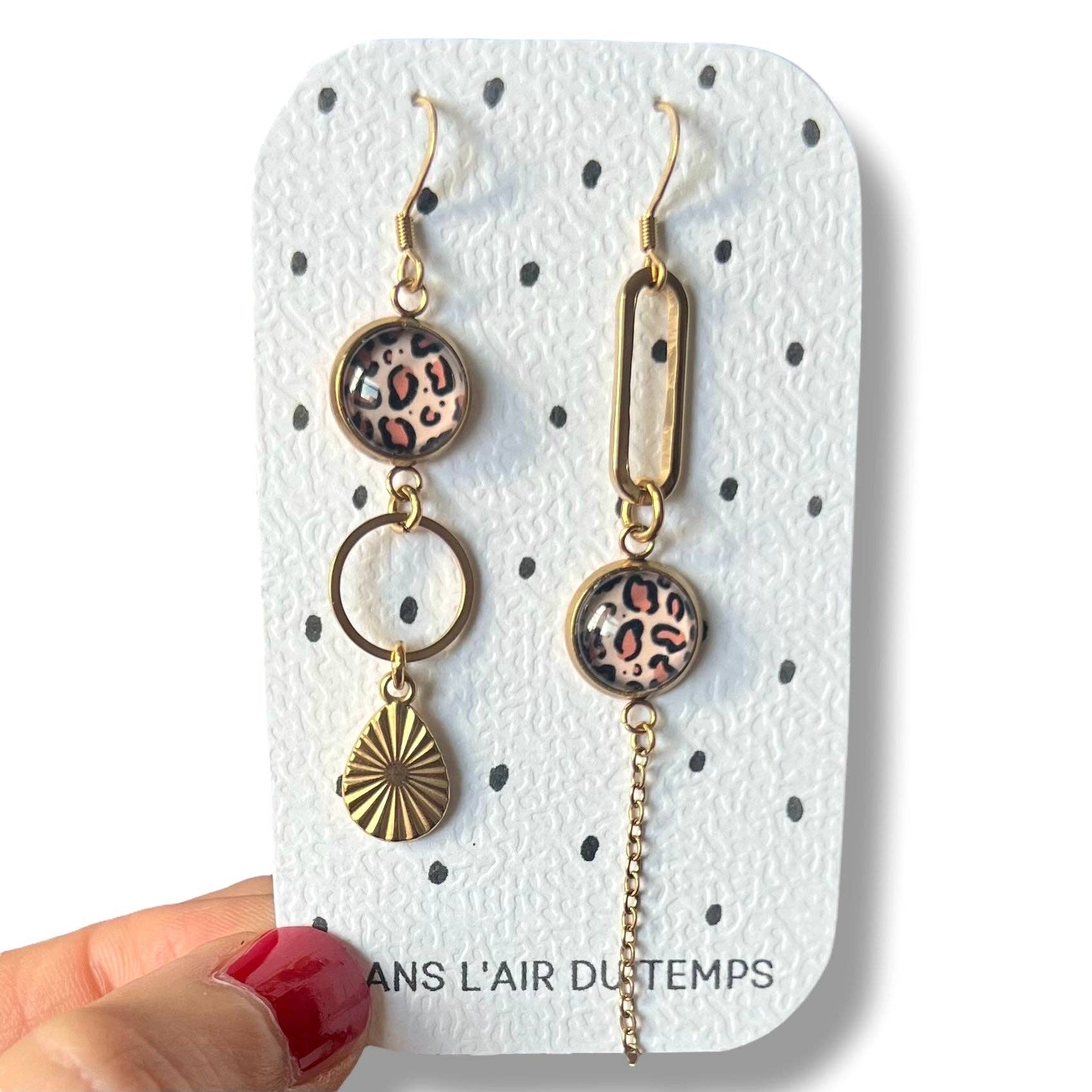 Dans l'Air du Temps Bijoux - Venta al por mayor Pendientes colgantes - Pendientes asimétricos de leopardo4