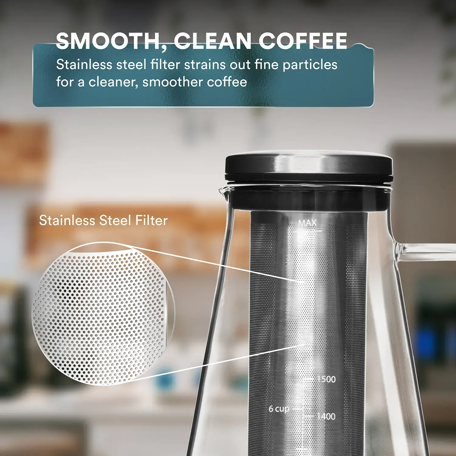 Ovalware - Vendita all'ingrosso Macchine per il caffè - Brocca ermetica per caffettiera fredda e infusore per tè con beccuccio | 1,5 l 3