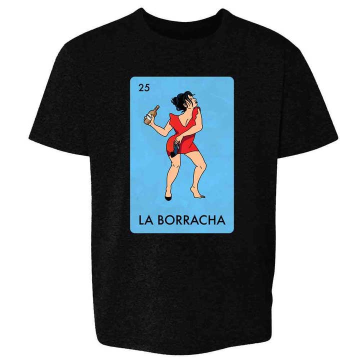 Pop Threads - Wholesale Screen Printed T-Shirt - Kids - La Borracha Drunk Woman Mexican Lottery Funny Parody Kids & Youth Tee
