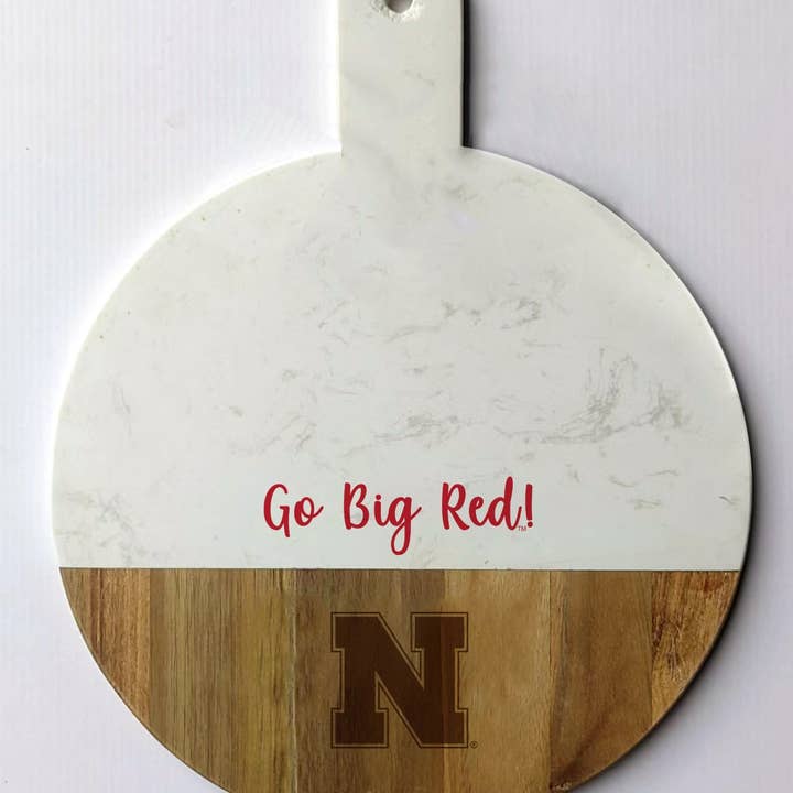 Nebraska Spirit Marble and Wood Charcuterie Board for wholesale by Valiant Gifts Inc