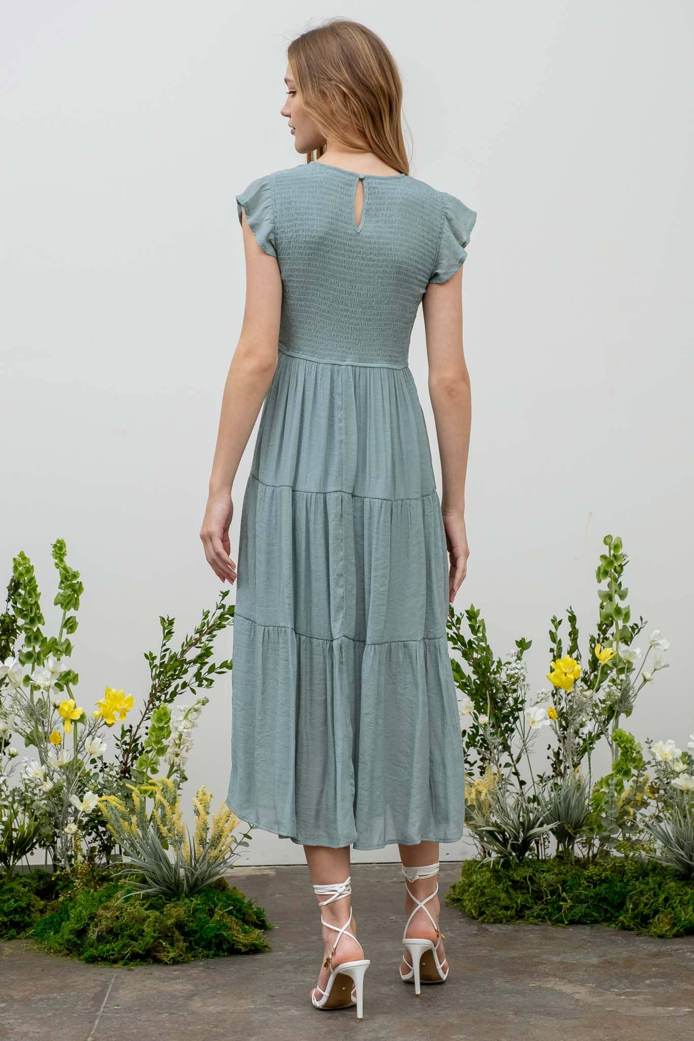 Blu Pepper - Venta al por mayor Vestido - Mujer - Vestido midi con volantes y cuerpo fruncido78