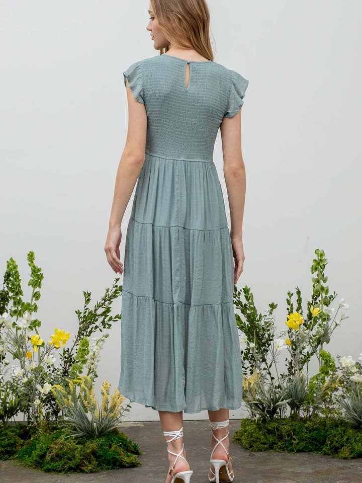 Blu Pepper - Venta al por mayor Vestido - Mujer - Vestido midi con volantes y cuerpo fruncido78