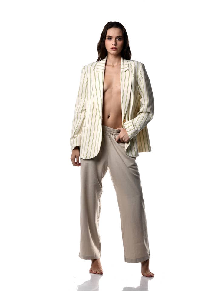 Blazer MILO rayé beige pour la vente par Peau Bronzée