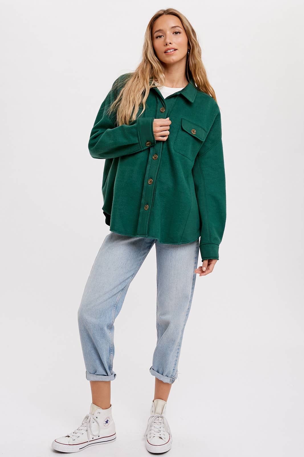 Bluivy – Engroshandel Skjortejakke/shacket – til kvinder – BØRSTET TERRY KNAP OP SHACKET34