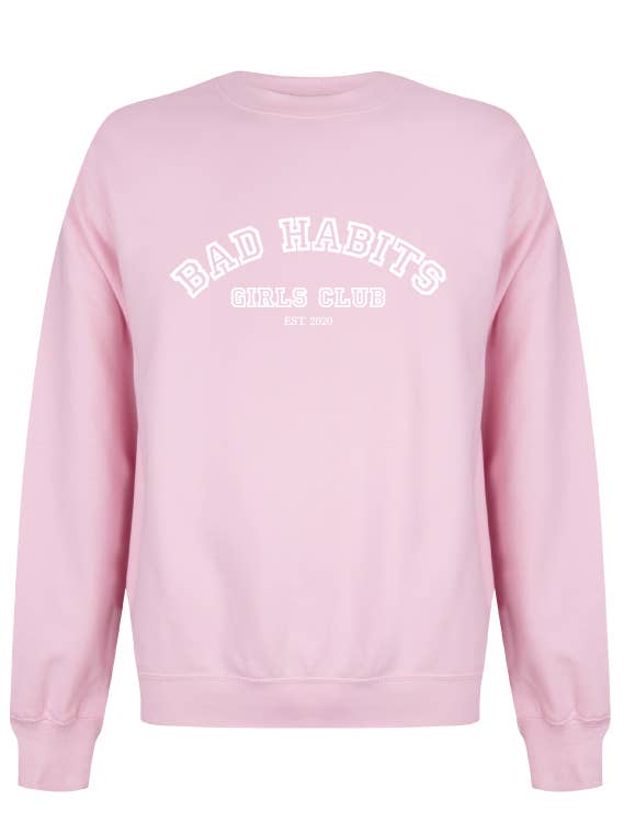 COLLEGE sweater soft pink voor wholesale door Bad Habits Girls Club