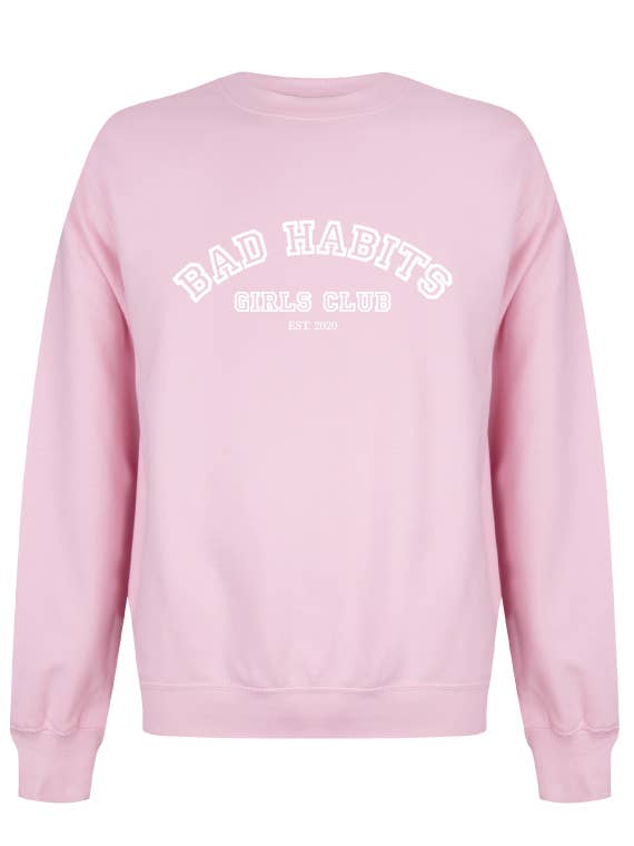 Camisola COLLEGE rosa suave por atacado de Bad Habits Girls Club