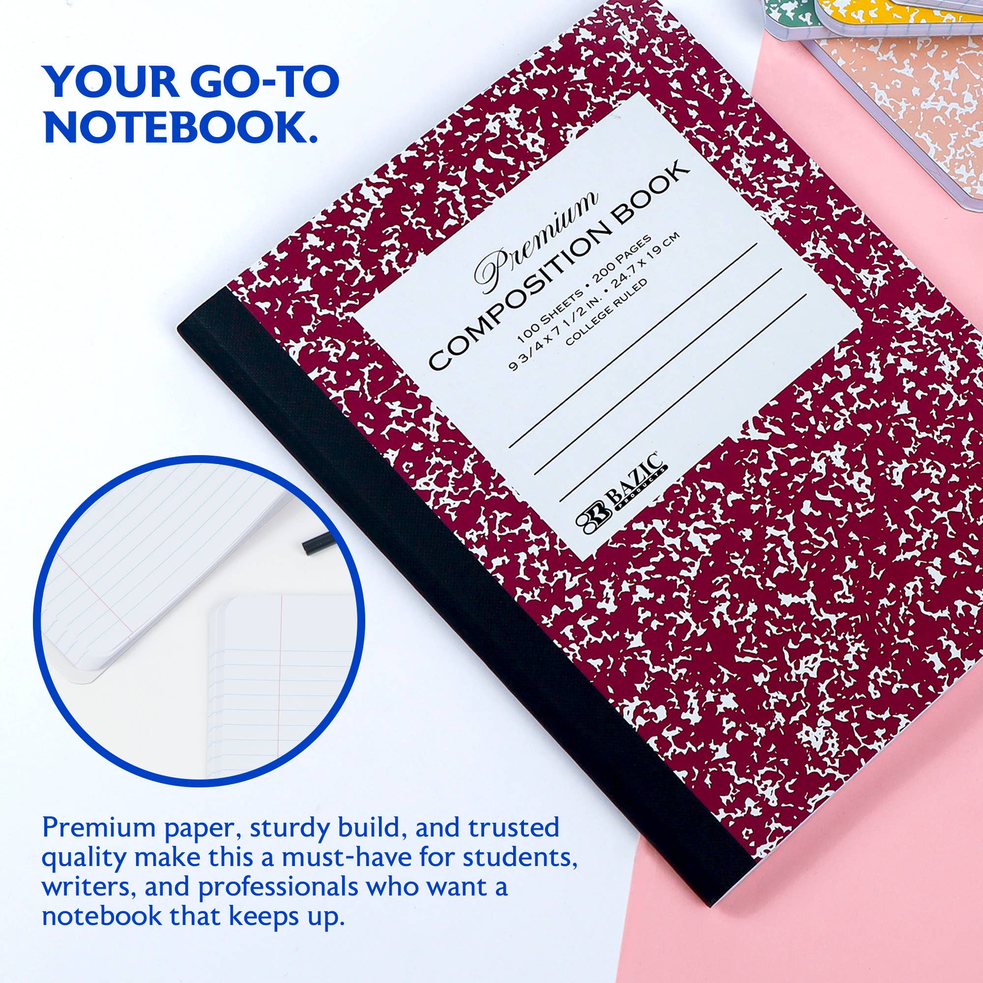 BAZIC Products - Wholesale Notebook - C/R 100 Ct. Premium Morandi Color Marble Composition Book2