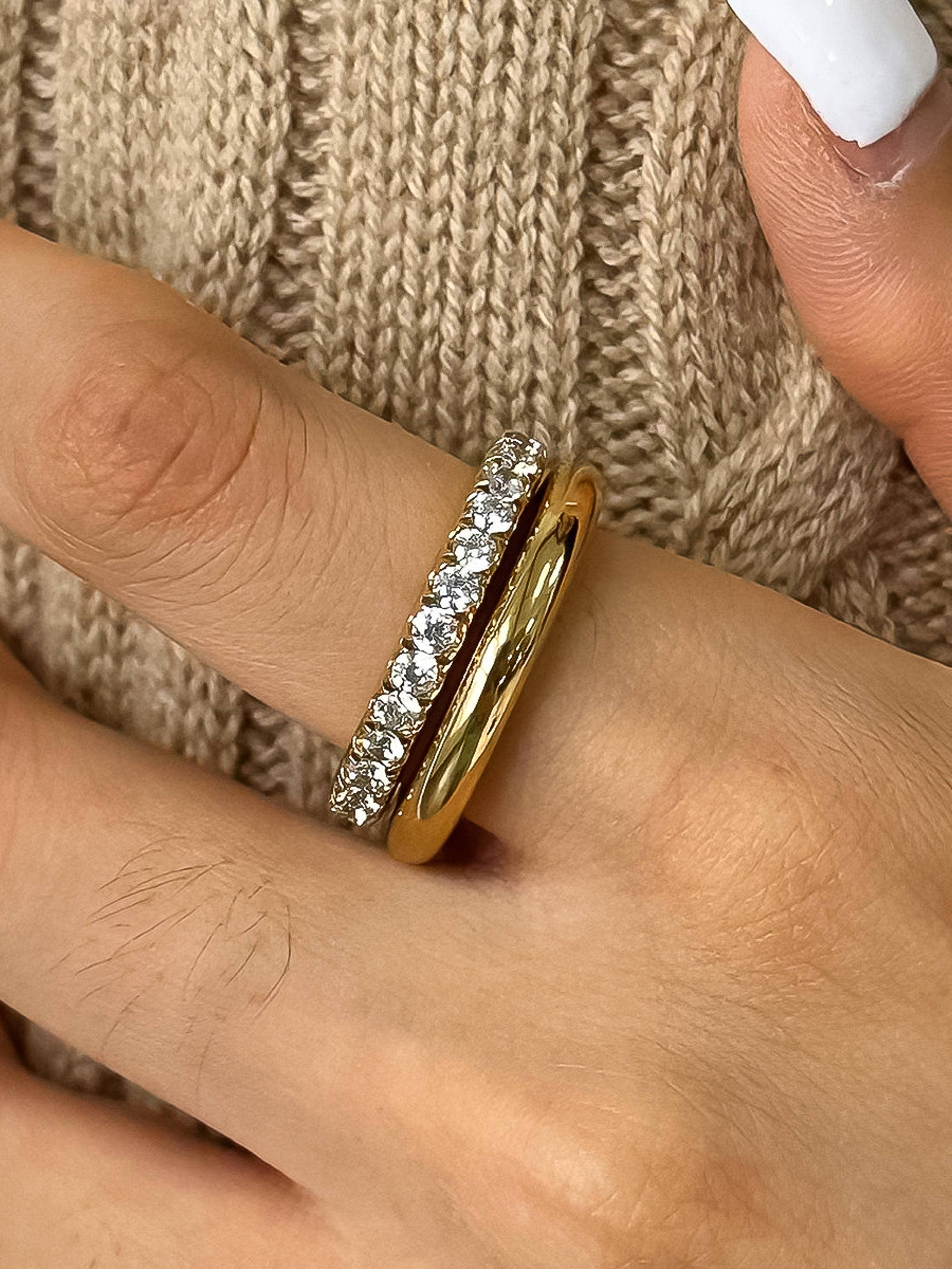 Gult guld Justine 18K guld dubbelring med kubisk zirkonia, oxideringsfri för wholesale på Faire1