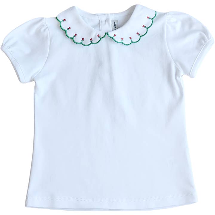 Marco and Lizzy - Vendita all'ingrosso Maglietta - Bambini - Top classici Top da bambina in cotone Pima bianco con tulipani rossi