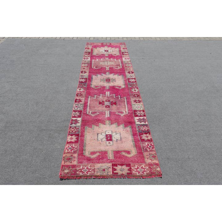 Tapete Vintage 2,9x10,7 pés, Corredor Tapete Turco, Tapete de Lã Floral Paisley Rosa Bege por atacado de The Loom Wholesale