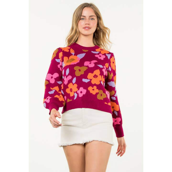 MAGENTA Floral Knit Sweater for wholesale on Faire