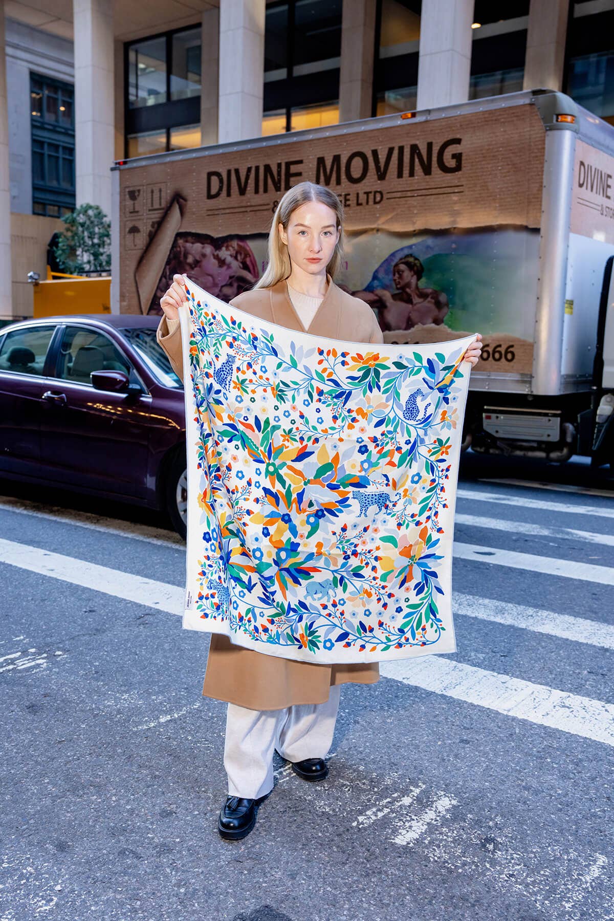 Jessie Zhao New York – wholesale Scarf – Women's – Double Sided Wool Silk Scarf Of Day Jungle Reverie1