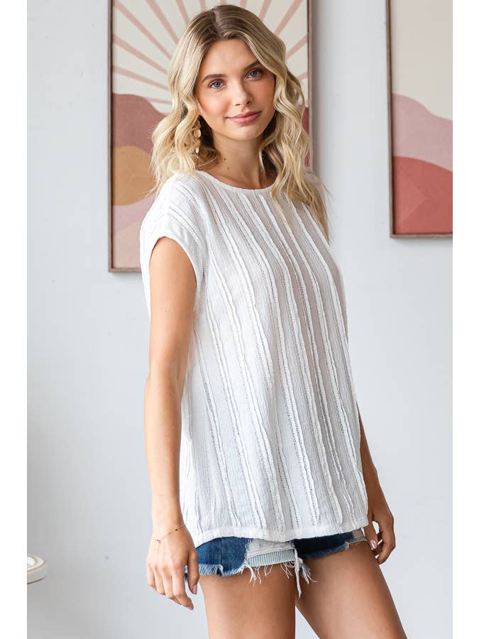 7th Ray - Vendita all'ingrosso Camicetta - Donna - Blusa a maniche corte con texture a righe leggere T594818