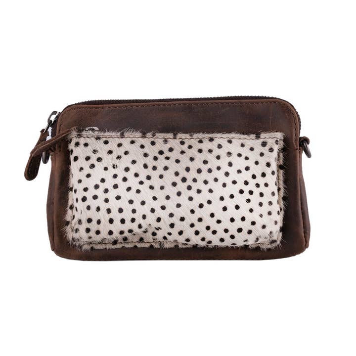 Arrigo – wholesale Axelväska - Dam – Crossbody Axelremsväska Mörkbrunt Läder - 8 djur tryck