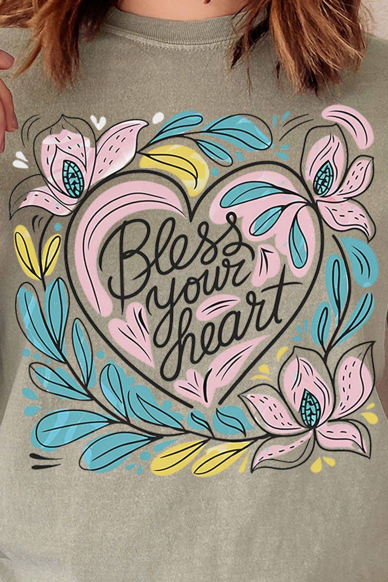 Wholesale Accessory Market - Wholesale Screen Printed T-Shirt - Women's - Blooming Bless Your Heart Comfort Colors Adult Ring-Spun Cotton Tee11