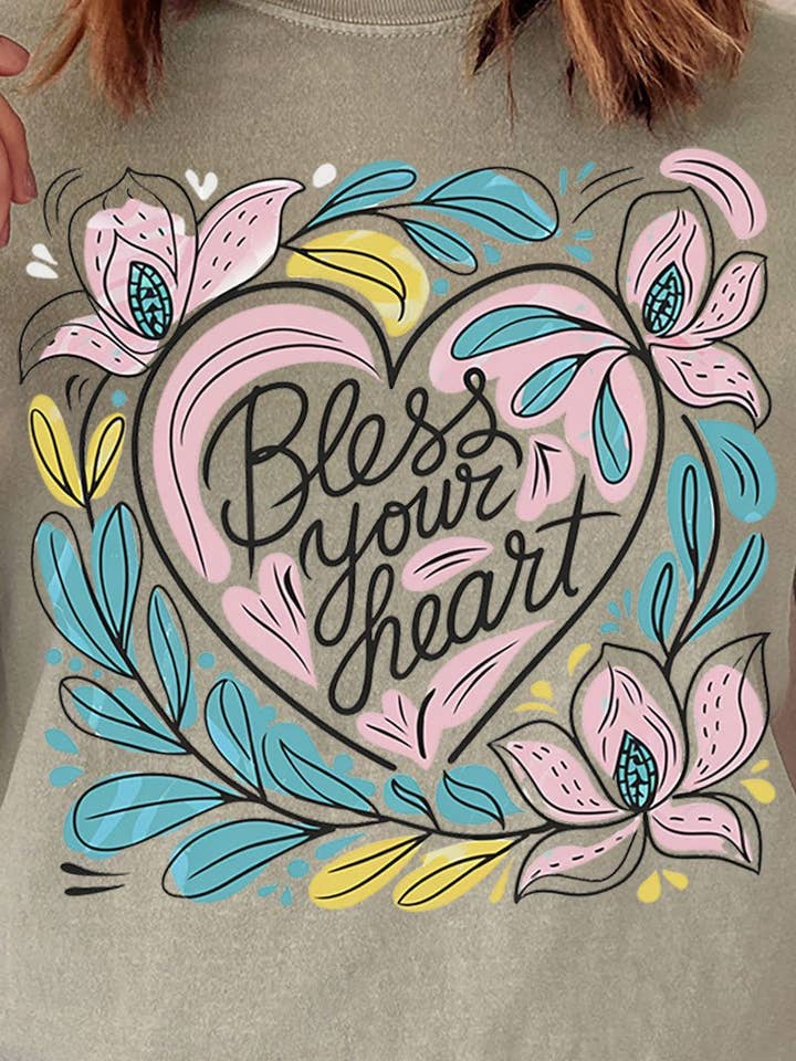 Wholesale Accessory Market - Wholesale Screen Printed T-Shirt - Women's - Blooming Bless Your Heart Comfort Colors Adult Ring-Spun Cotton Tee11