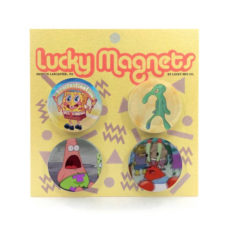 Lucky Mfg. Co. – Großhandel Magnete – SpongeBob Knopfmagnete || 4er-Set || Zeichentrickfilme || 90er